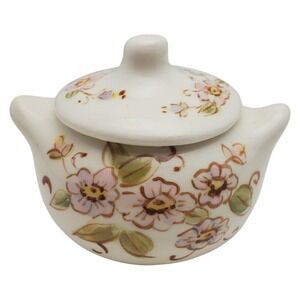 Floral Ceramic Trinket Dish‎ with Lid, Small Decorative Bowl Cottagecore Decor